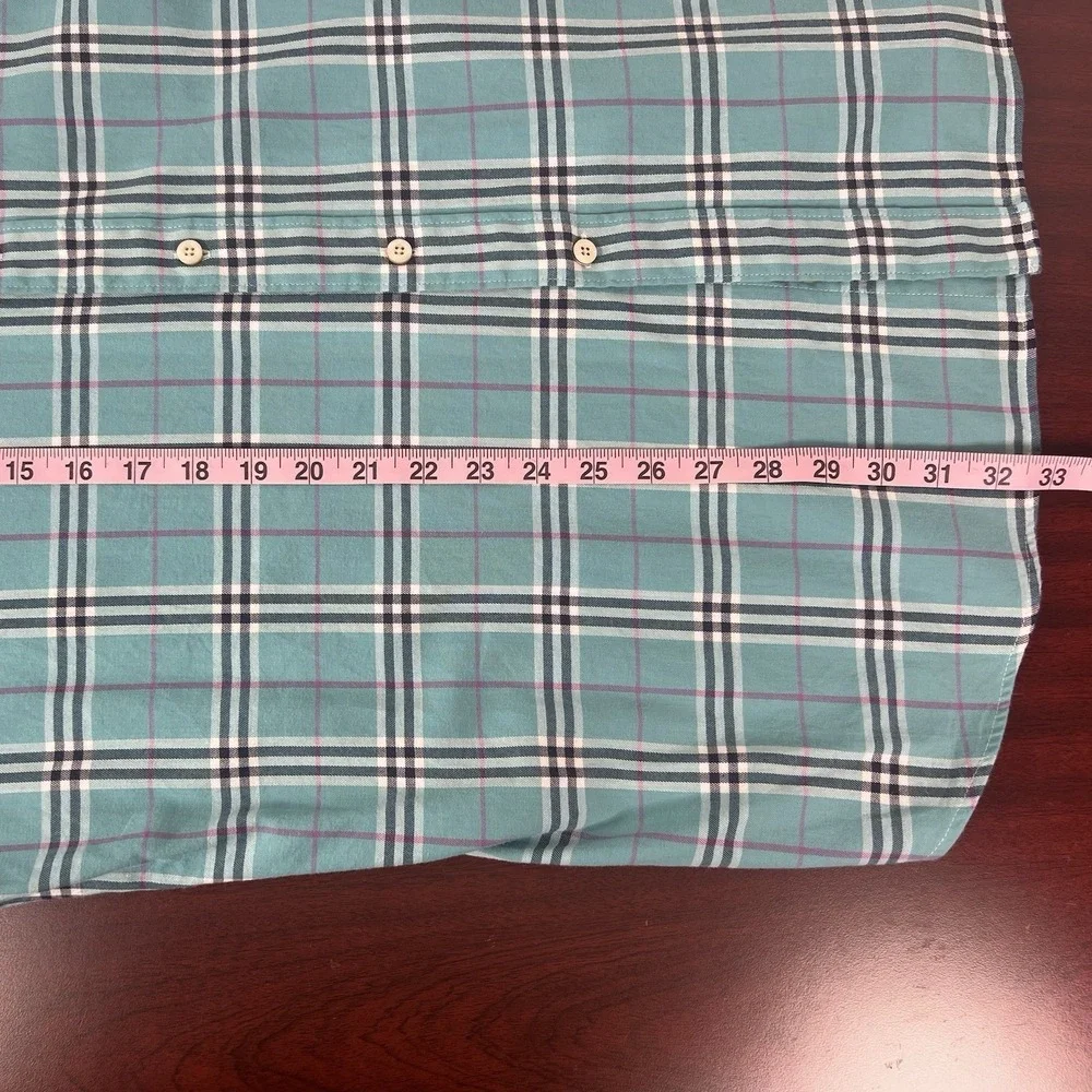 Crown & Ivy Mens Classic Fit Plaid Button Down Shirt Teal Large Long‎ Sleeve